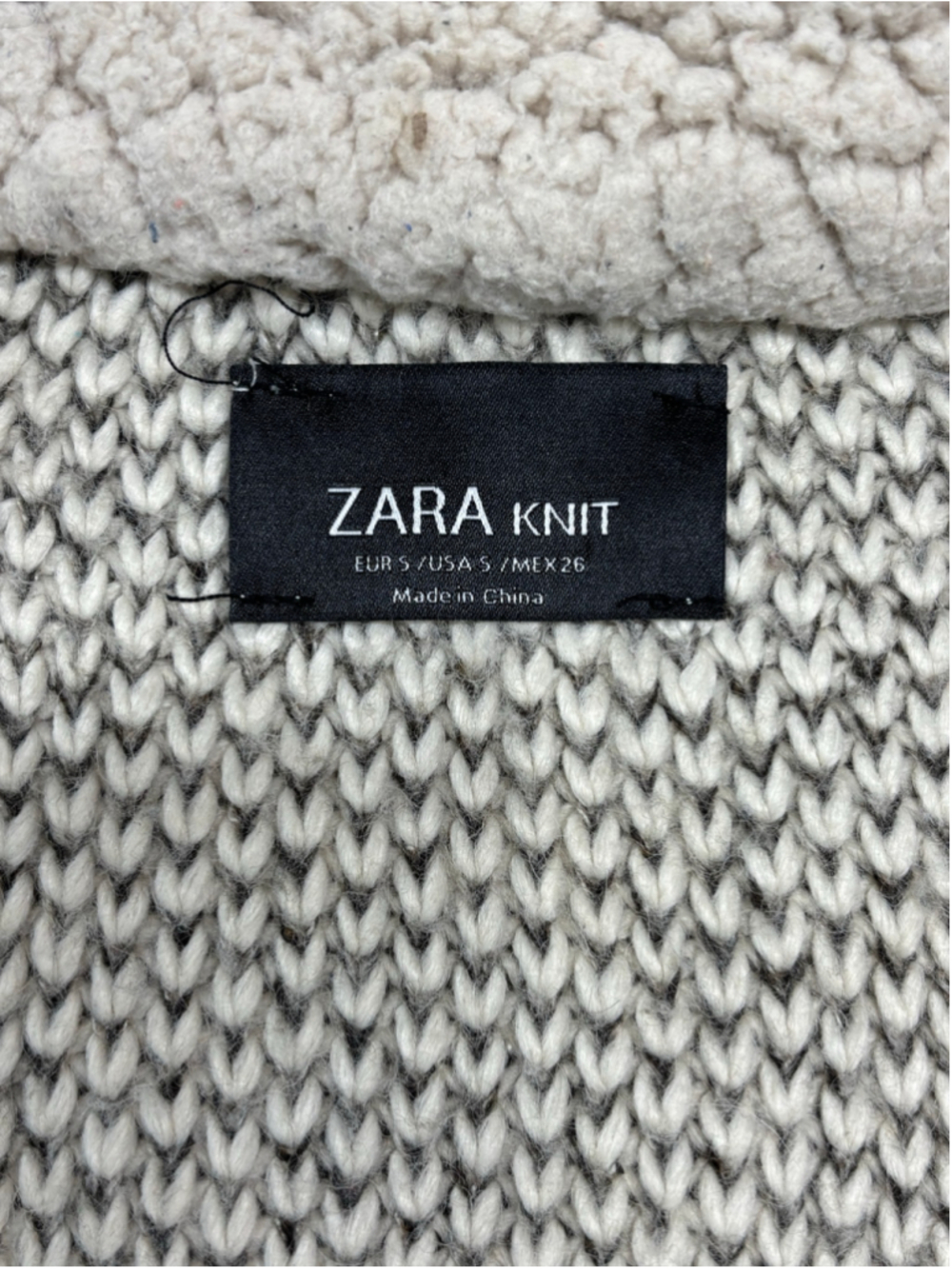 Zara Knit Faux Sherpa Collar Longline Cardigan Duster Coat Gray Beige Small 808 - Picture 5 of 6
